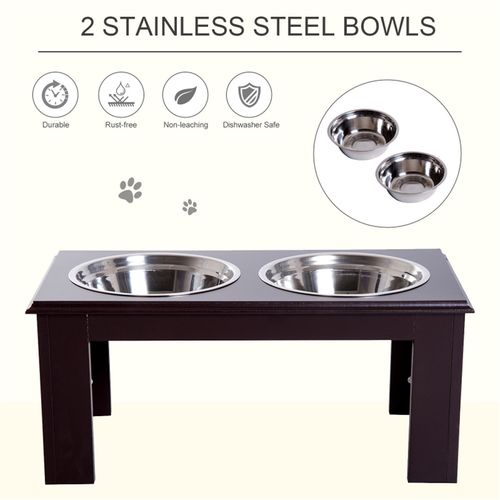 Elevated Dog Bowls with Storage for Large Dogs – Brown Wooden Stand with Stainless Steel Bowls