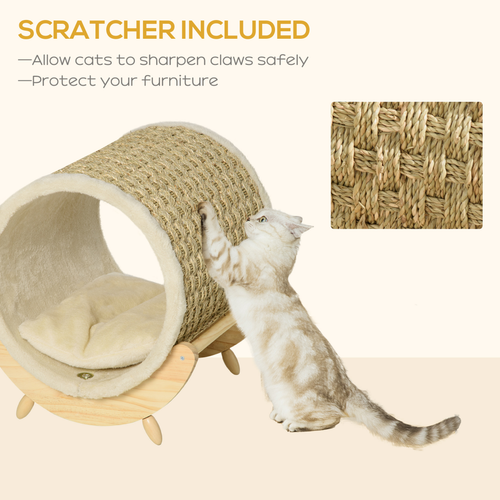 Cozy Elevated Cat Bed with Scratcher and Cushion For Small Cats and Kittens