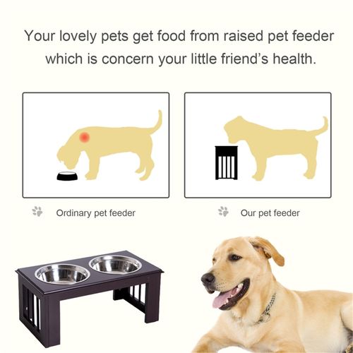 Elevated Dog Bowls with Storage for Large Dogs – Brown Wooden Stand with Stainless Steel Bowls
