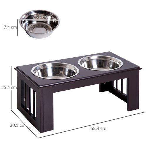 Elevated Dog Bowls with Storage for Large Dogs – Brown Wooden Stand with Stainless Steel Bowls