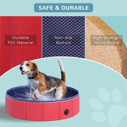 Foldable Pet Paddling Pool for Dogs and Cats – 80cm Red – Indoor and Outdoor Use