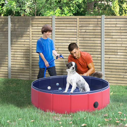 Foldable Pet Paddling Pool for Dogs and Cats – 80cm Red – Indoor and Outdoor Use