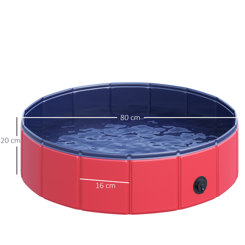 Foldable Pet Paddling Pool for Dogs and Cats – 80cm Red – Indoor and Outdoor Use