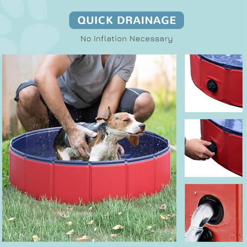 Foldable Pet Paddling Pool for Dogs and Cats – 80cm Red – Indoor and Outdoor Use