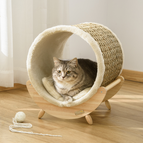 Cozy Elevated Cat Bed with Scratcher and Cushion For Small Cats and Kittens