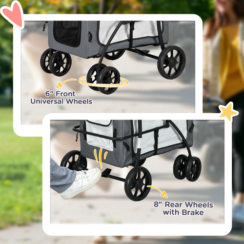 PawHut Foldable Pet Stroller w/ Detachable Carrier, Soft Padding - Grey
