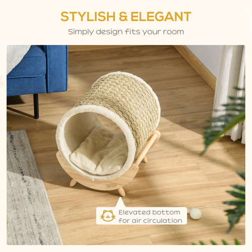 Cozy Elevated Cat Bed with Scratcher and Cushion For Small Cats and Kittens
