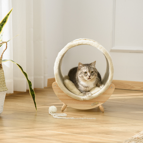 Cozy Elevated Cat Bed with Scratcher and Cushion For Small Cats and Kittens