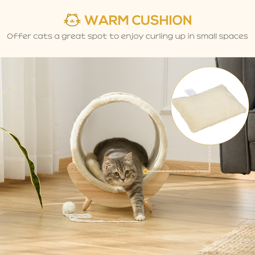 Cozy Elevated Cat Bed with Scratcher and Cushion For Small Cats and Kittens