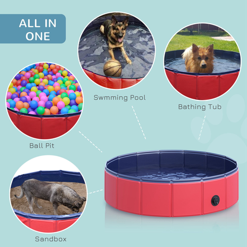Foldable Pet Paddling Pool for Dogs and Cats – 80cm Red – Indoor and Outdoor Use