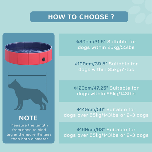 Foldable Pet Paddling Pool for Dogs and Cats – 80cm Red – Indoor and Outdoor Use