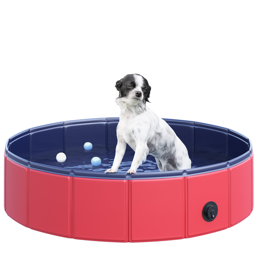 Foldable Pet Paddling Pool for Dogs and Cats – 80cm Red – Indoor and Outdoor Use