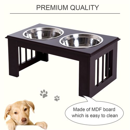 Elevated Dog Bowls with Storage for Large Dogs – Brown Wooden Stand with Stainless Steel Bowls